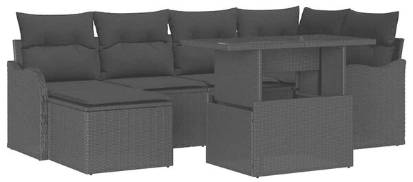 VidaXL Kerti Kanapé Szett párnával tárolóval 7 pcs Fekete Poli rattan