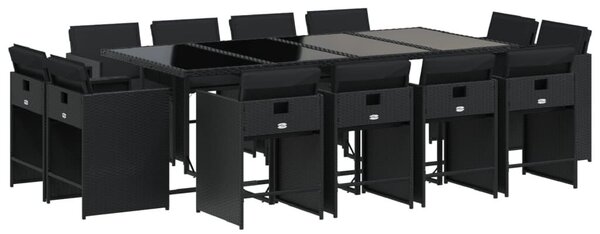 VidaXL 13 részes fekete polyrattan kerti ülőgarnitúra párnákkal