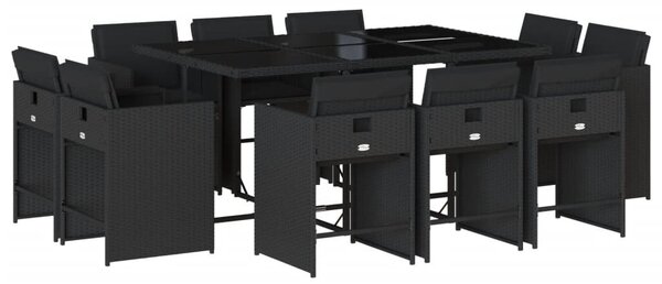 VidaXL 11 részes fekete polyrattan kerti étkezőgarnitúra párnákkal