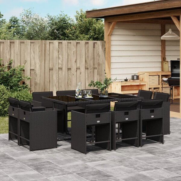VidaXL 11 részes fekete polyrattan kerti étkezőgarnitúra párnákkal