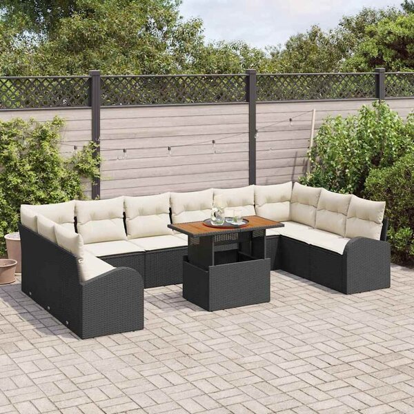 VidaXL Kerti Kanapé Szett tárolóval 11 pcs Fekete Poli rattan