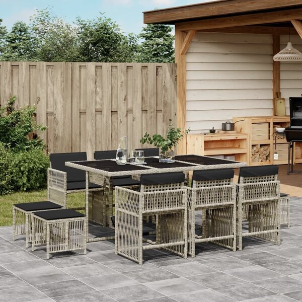 VidaXL 11 részes világosszürke polyrattan kerti ülőgarnitúra párnákkal