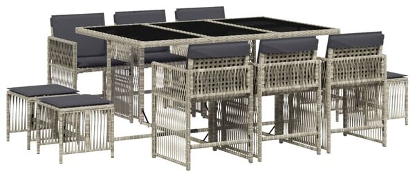 VidaXL 11 részes világosszürke polyrattan kerti ülőgarnitúra párnákkal