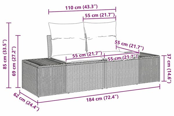 VidaXL Kerti Kanapé Szett párnával 8 pcs polirattan