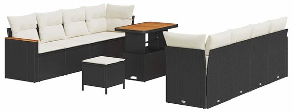 VidaXL Kerti Kanapé Szett 11 pcs Fekete polirattan