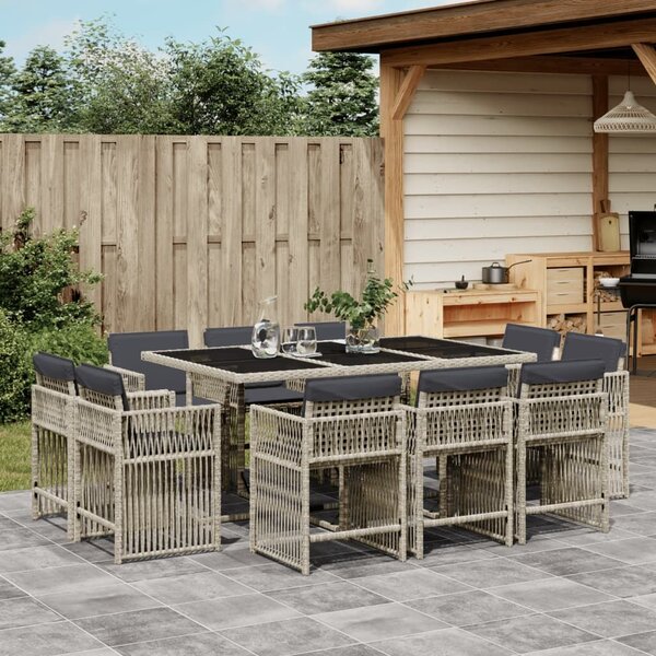 VidaXL 11 részes világosszürke polyrattan kerti ülőgarnitúra párnákkal