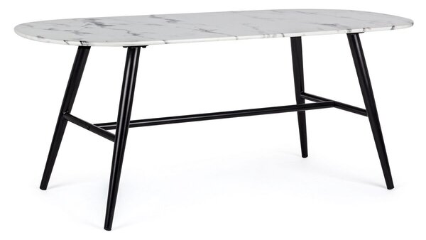 Dohányzóasztal fekete acél lábakkal és márványüveg asztallappal 110 cm x 50 cm x 45 cm