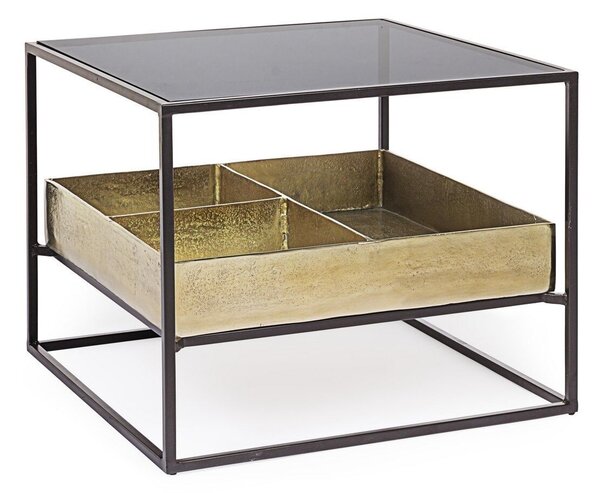 Fekete arany vas dohányzóasztal üveglappal Mavila 62 cm x 62 cm x 50 cm