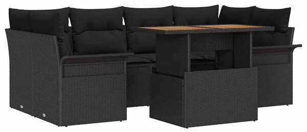 VidaXL Kerti Kanapé Szett tárolóval 7 pcs Fekete Poli rattan