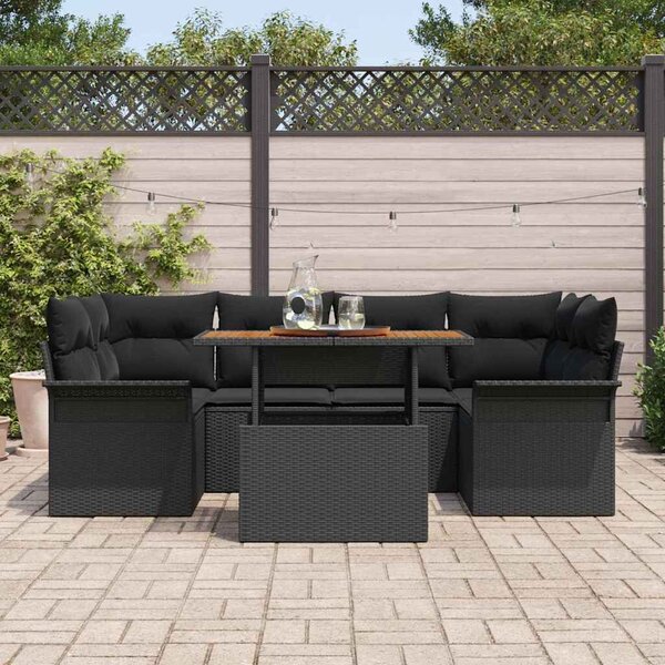 VidaXL Kerti Kanapé Szett tárolóval 7 pcs Fekete Poli rattan
