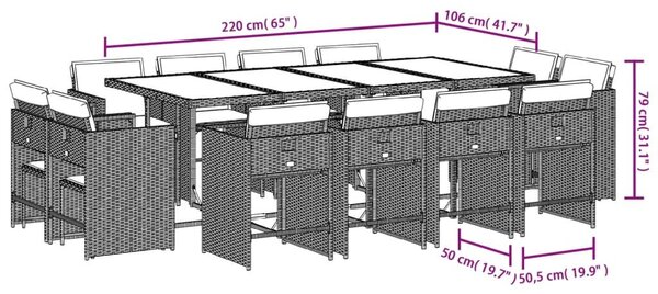 VidaXL 13 részes szürke polyrattan kerti ülőgarnitúra párnákkal