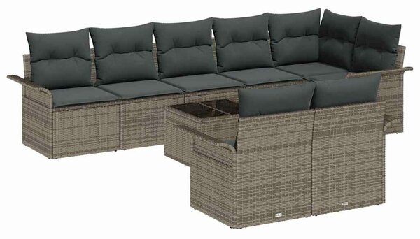 VidaXL Kerti Kanapé Szett tárolóval 9 pcs Szürke polirattan