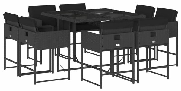 VidaXL 9 részes fekete polyrattan kerti étkezőgarnitúra párnákkal