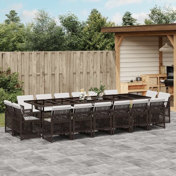 VidaXL 17 részes barna polyrattan kerti étkezőgarnitúra párnákkal