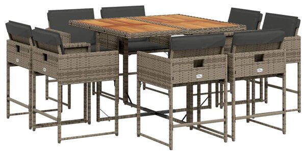 VidaXL 9 részes szürke polyrattan kerti étkezőgarnitúra párnával