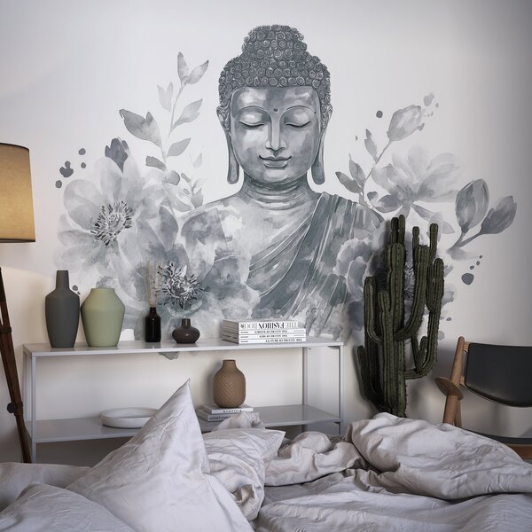 Fotótapéta Akvarell Buddha virágokkal, spirituális, szürke színpaletta , Fotótapéta virágok és növények, w04005v1 : Uwalls.hu