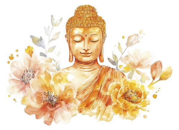 Fotótapéta Akvarell Buddha virágokkal, spirituális, narancssárga színpaletta , Fotótapéta akvarell, w04005 : Uwalls.hu
