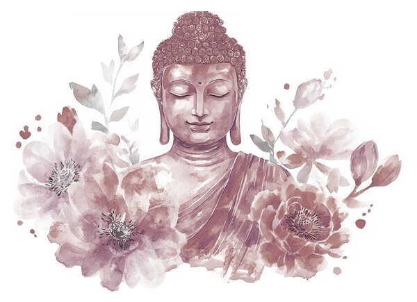 Fotótapéta Akvarell Buddha virágokkal, spirituális, bordó színpaletta , Fotótapéta virágok és növények, w04005v2 : Uwalls.hu