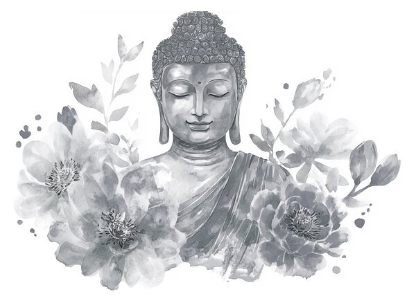 Fotótapéta Akvarell Buddha virágokkal, spirituális, szürke színpaletta , Fotótapéta virágok és növények, w04005v1 : Uwalls.hu