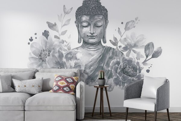 Fotótapéta Akvarell Buddha virágokkal, spirituális, szürke színpaletta , Fotótapéta virágok és növények, w04005v1 : Uwalls.hu