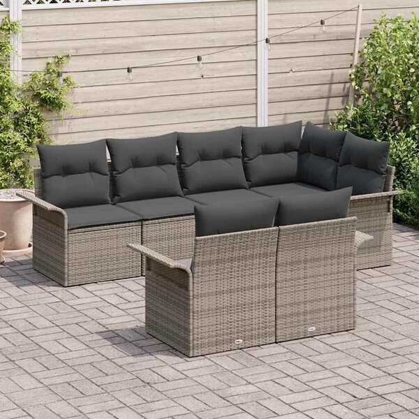 VidaXL Kerti Kanapé Szett párnával tárolóval 7 pcs Szürke Poli rattan