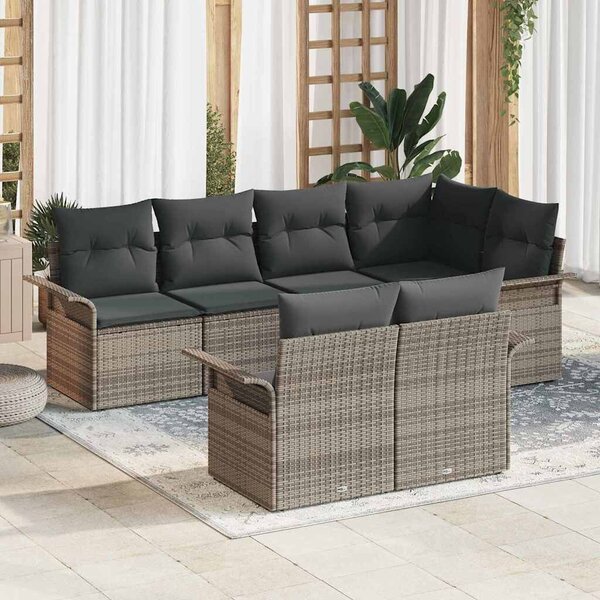 VidaXL Kerti Kanapé Szett párnával tárolóval 7 pcs Szürke Poli rattan