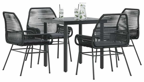 VidaXL 5 részes fekete polyrattan üveg kerti étkezőgarnitúra párnákkal