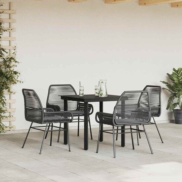 VidaXL 5 részes fekete polyrattan üveg kerti étkezőgarnitúra párnákkal