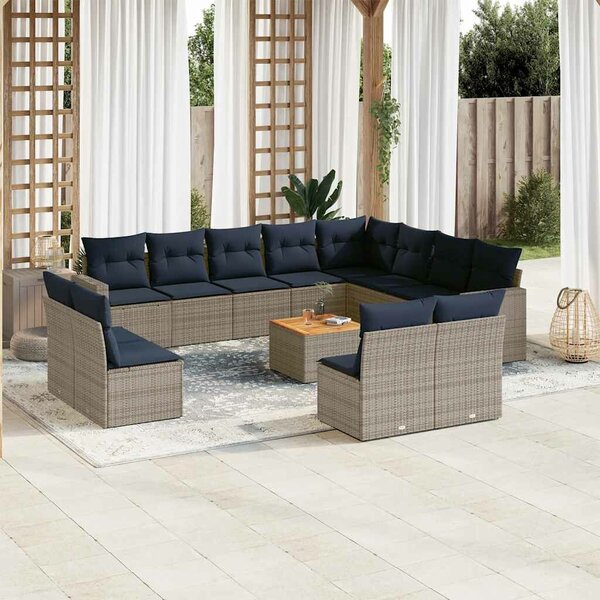 VidaXL 13 részes szürke polyrattan kerti ülőgarnitúra párnákkal