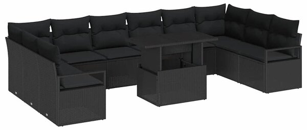 VidaXL Kerti Kanapé Szett párnával tárolóval 11 pcs Fekete polirattan