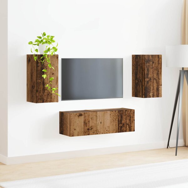 TV falit kabinet szett Falra szerelhető 4 pcs Öreg fa Faanyag
