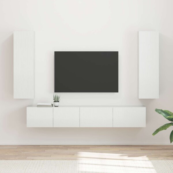 TV szekrény garnitúra 3 pcs Magas Fényű Fehér Faanyag