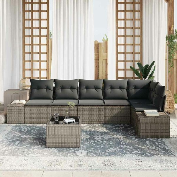 VidaXL Kerti Kanapé Szett párnával 7 pcs Szürke Poli rattan