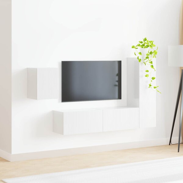 TV szekrény garnitúra 4 pcs Magas Fényű Fehér Faanyag