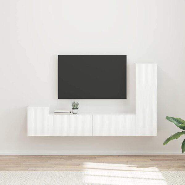 TV szekrény garnitúra 4 pcs Magas Fényű Fehér Faanyag