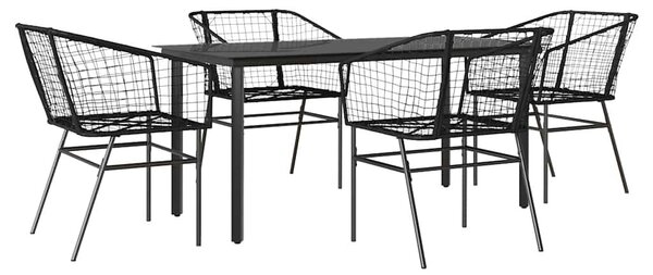 VidaXL 5 részes fekete polyrattan üveg kerti étkezőgarnitúra