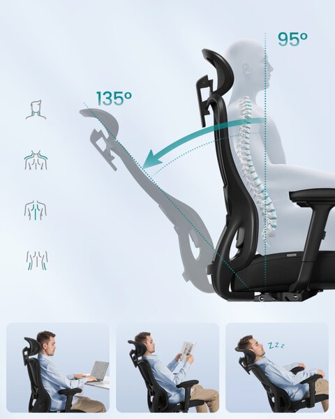 SONGMICS OBN066BH01 ergonomikus irodai szék állítható fejtámlával és deréktámasszal tintafekete