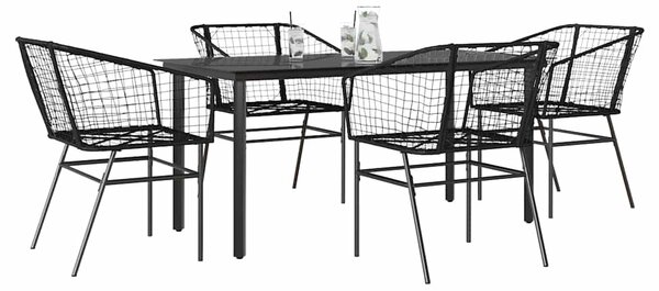 VidaXL 5 részes fekete polyrattan üveg kerti étkezőgarnitúra