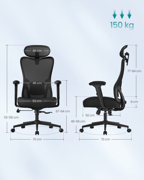 SONGMICS OBN066BH01 ergonomikus irodai szék állítható fejtámlával és deréktámasszal tintafekete