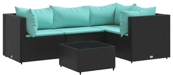 VidaXL 5 részes fekete polyrattan kerti ülőgarnitúra párnákkal