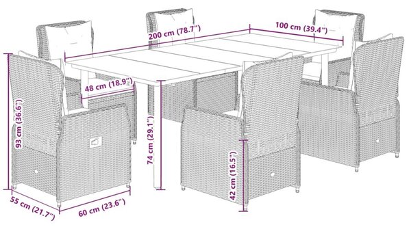 VidaXL 7 részes bézs polyrattan kerti étkezőgarnitúra párnákkal