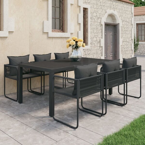 VidaXL 7 részes fekete PVC rattan kerti étkezőgarnitúra
