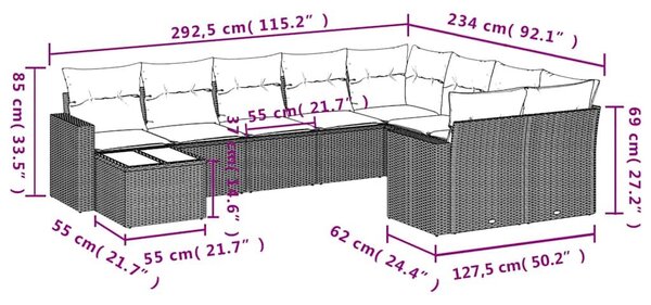VidaXL 10 részes barna polyrattan kerti ülőgarnitúra párnákkal