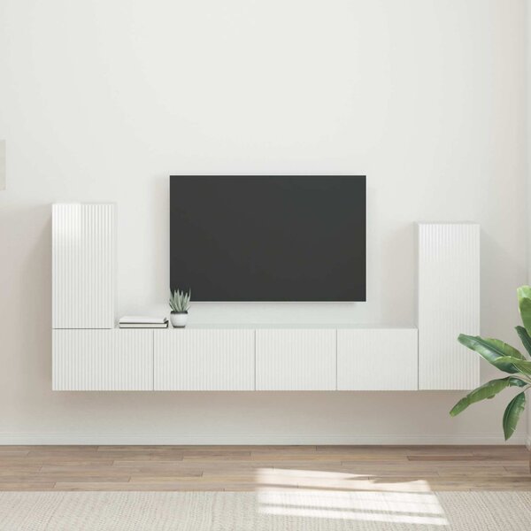 TV szekrény garnitúra 4 pcs Magas Fényű Fehér Faanyag