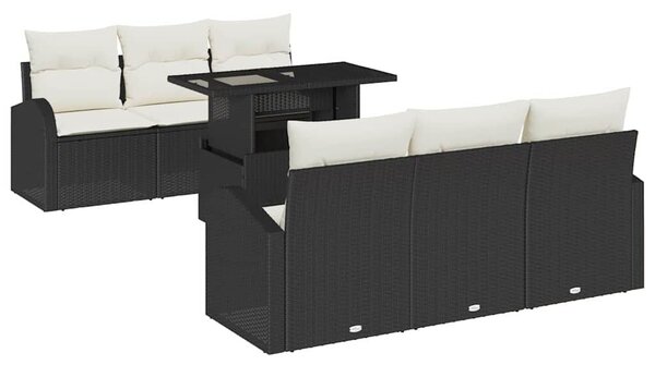 VidaXL Kerti Kanapé Szett párnával tárolóval 7 pcs Fekete Poly Rattan