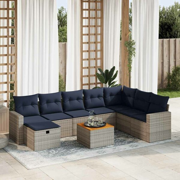 VidaXL 9 részes szürke polyrattan kerti ülőgarnitúra párnákkal
