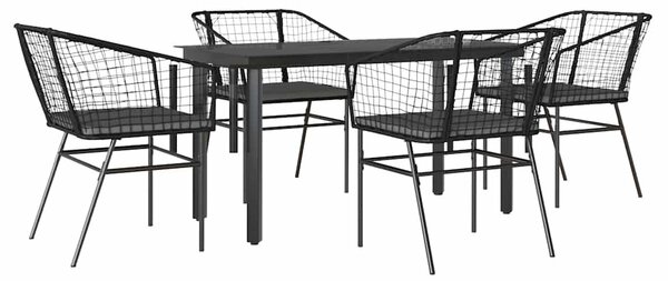 VidaXL 5 részes fekete polyrattan üveg kerti étkezőgarnitúra párnákkal