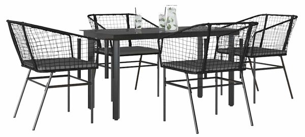 VidaXL 5 részes fekete polyrattan üveg kerti étkezőgarnitúra párnákkal