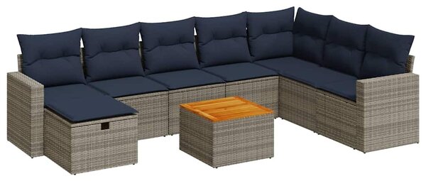 VidaXL 9 részes szürke polyrattan kerti ülőgarnitúra párnákkal