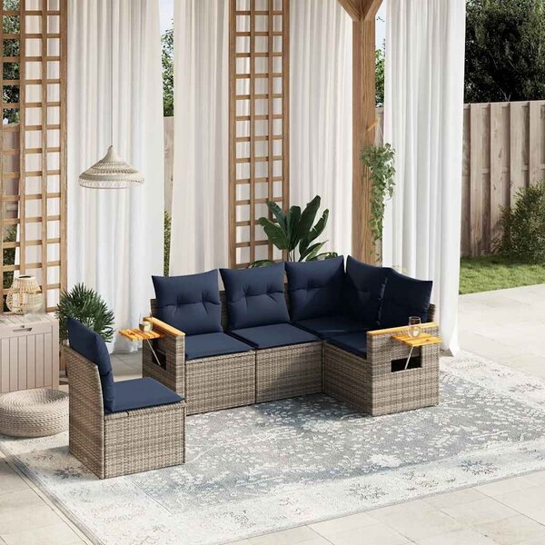 VidaXL 5 részes szürke polyrattan kerti ülőgarnitúra párnával